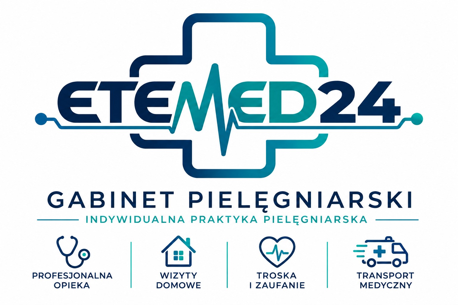 Logo ETEMED24 z krzyżem medycznym i linią EKG